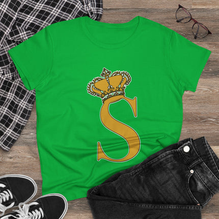 Women's Midweight Cotton Tee, Print Queen Letter S