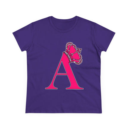 Women's Midweight Cotton Tee, Print Alphabet Letter A