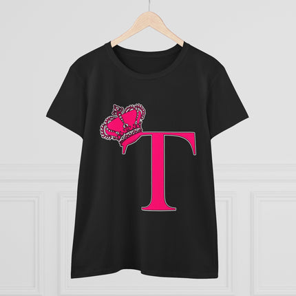 Women's Midweight Cotton Tee, Print Queen Letter T