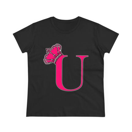 Women's Midweight Cotton Tee, Print Queen Letter U