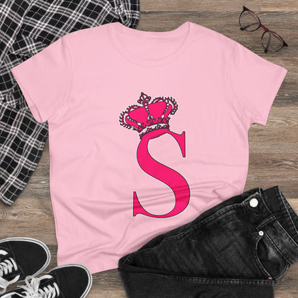 Women's Midweight Cotton Tee, Print Queen Letter S