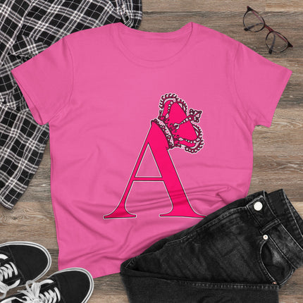 Women's Midweight Cotton Tee, Print Alphabet Letter A