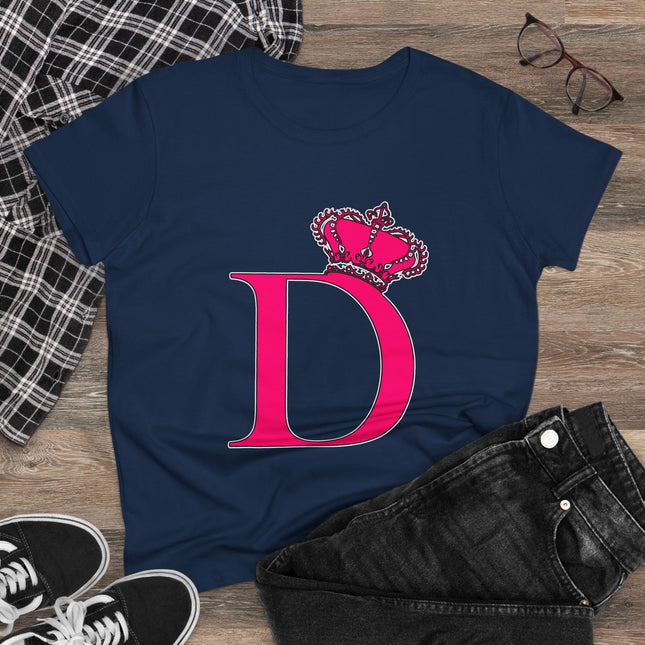 Women's Midweight Cotton Tee, Print Queen Letter D