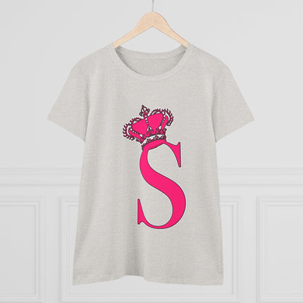 Women's Midweight Cotton Tee, Print Queen Letter S