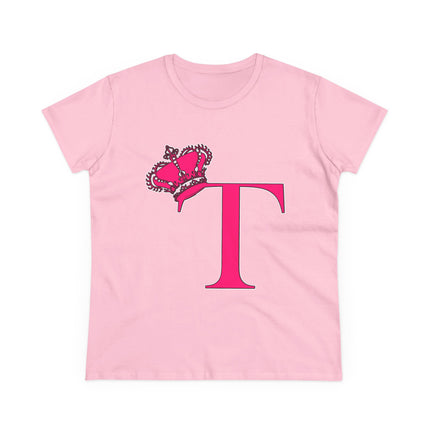 Women's Midweight Cotton Tee, Print Queen Letter T