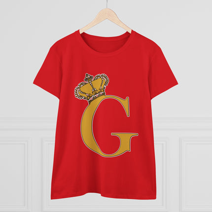 Women's Midweight Cotton Tee, Print Queen Letter G