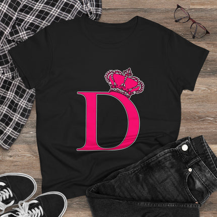 Women's Midweight Cotton Tee, Print Queen Letter D