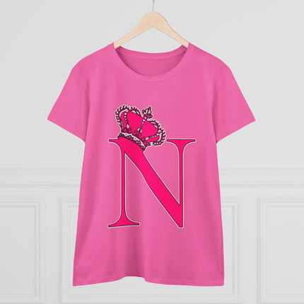 Women's Midweight Cotton Tee, Print Queen Letter  N