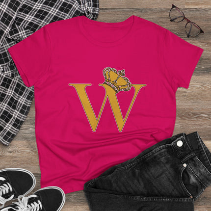 Women's Midweight Cotton Tee, Print Alphabet Letter W