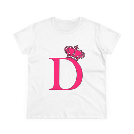 Women's Midweight Cotton Tee, Print Queen Letter D