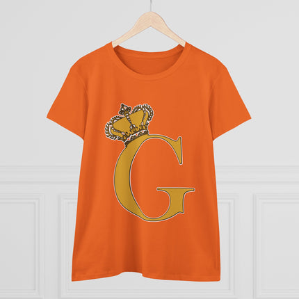 Women's Midweight Cotton Tee, Print Queen Letter G