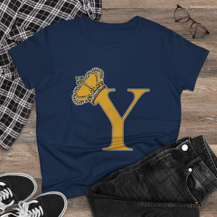 Women's Midweight Cotton Tee, Print Queen Letter Y