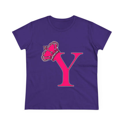 Women's Midweight Cotton Tee, Print Queen Letter Y