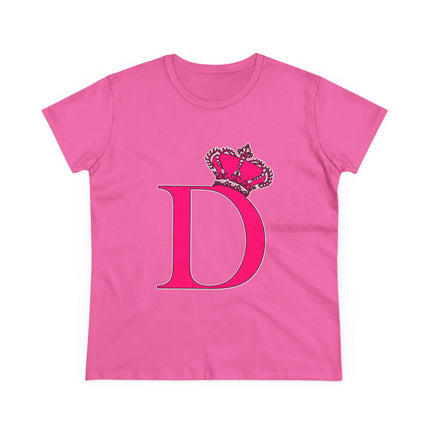 Women's Midweight Cotton Tee, Print Queen Letter D