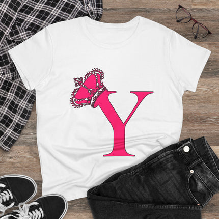 Women's Midweight Cotton Tee, Print Queen Letter Y