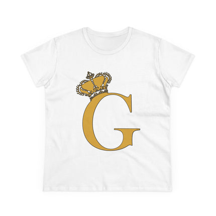 Women's Midweight Cotton Tee, Print Queen Letter G