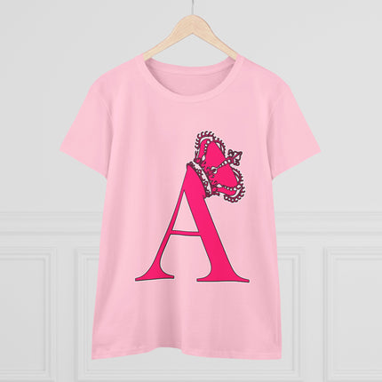 Women's Midweight Cotton Tee, Print Alphabet Letter A