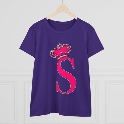 Women's Midweight Cotton Tee, Print Queen Letter S