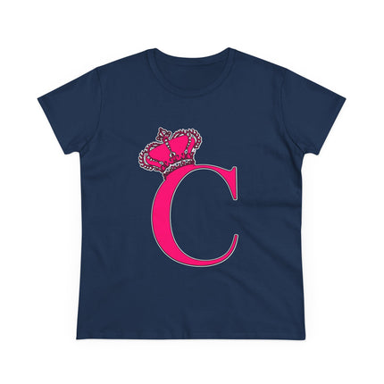 Women's Midweight Cotton Tee, Print Queen Letter C