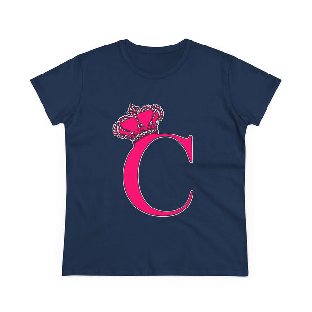 Women's Midweight Cotton Tee, Print Queen Letter C