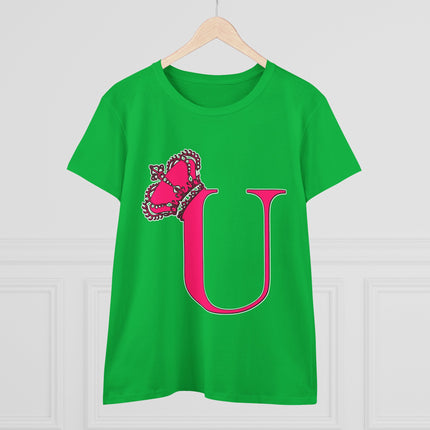 Women's Midweight Cotton Tee, Print Queen Letter U