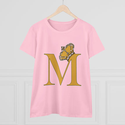 Women's Midweight Cotton Tee, Print Alphabet Letter M