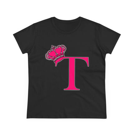 Women's Midweight Cotton Tee, Print Queen Letter T