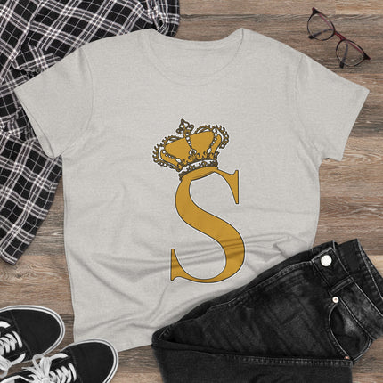 Women's Midweight Cotton Tee, Print Queen Letter S