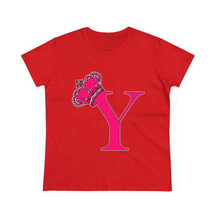 Women's Midweight Cotton Tee, Print Queen Letter Y