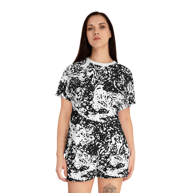 🖤 Black & White Splash Set – Bold Graphic Tee & Shorts