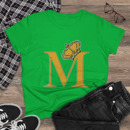 Women's Midweight Cotton Tee, Print Alphabet Letter M