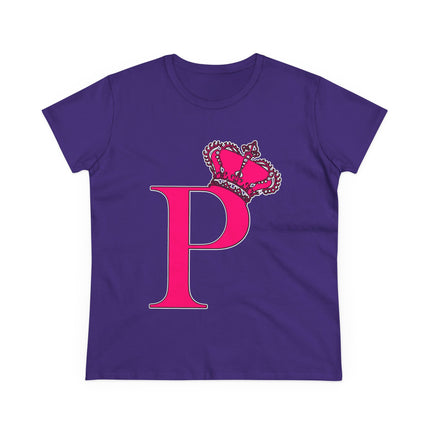 Women's Midweight Cotton Tee, Print Queen Letter P