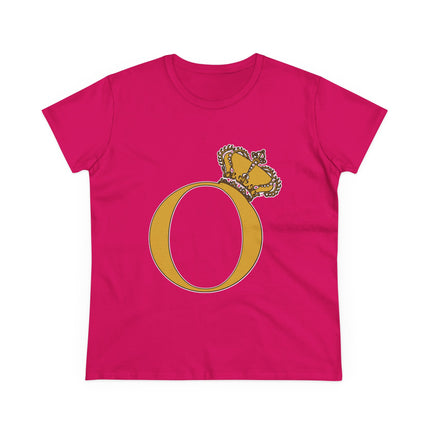 Women's Midweight Cotton Tee, Print Alphabet Letter O