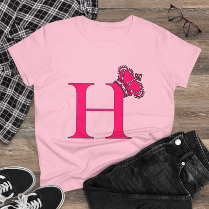Women's Midweight Cotton Tee, Print Queen Letter H