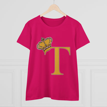 Women's Midweight Cotton Tee, Print Queen Letter T