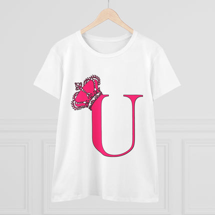 Women's Midweight Cotton Tee, Print Queen Letter U