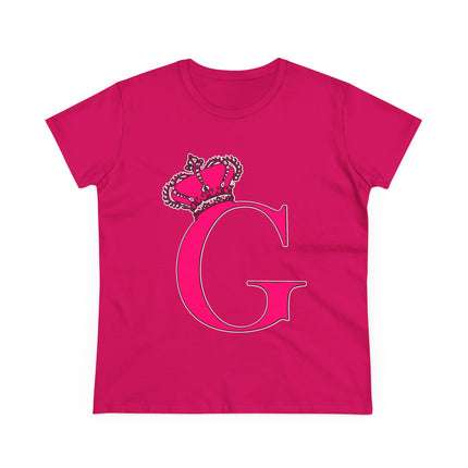 Women's Midweight Cotton Tee, Print Queen Letter G
