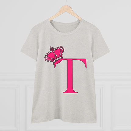 Women's Midweight Cotton Tee, Print Queen Letter T