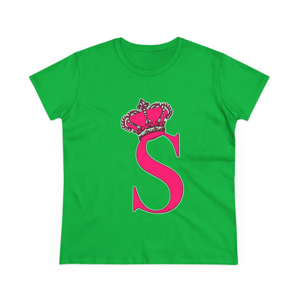 Women's Midweight Cotton Tee, Print Queen Letter S