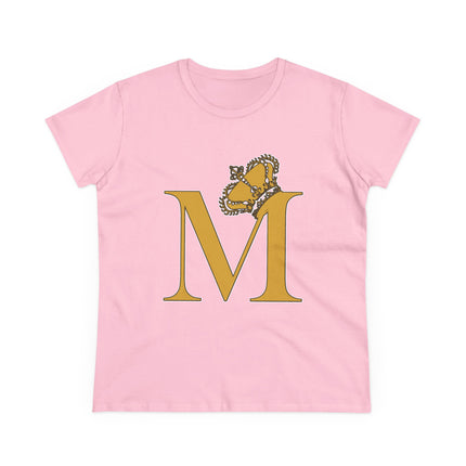 Women's Midweight Cotton Tee, Print Alphabet Letter M