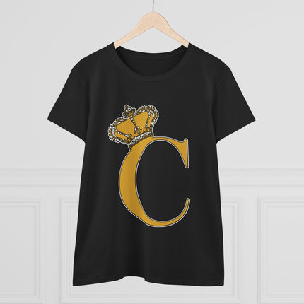 Women's Midweight Cotton Tee, Print Queen Letter C