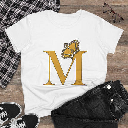Women's Midweight Cotton Tee, Print Alphabet Letter M