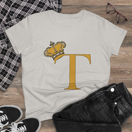 Women's Midweight Cotton Tee, Print Queen Letter T