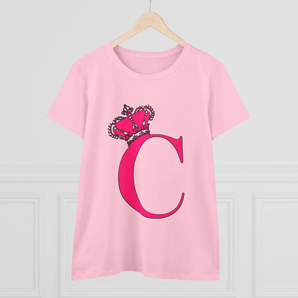 Women's Midweight Cotton Tee, Print Queen Letter C