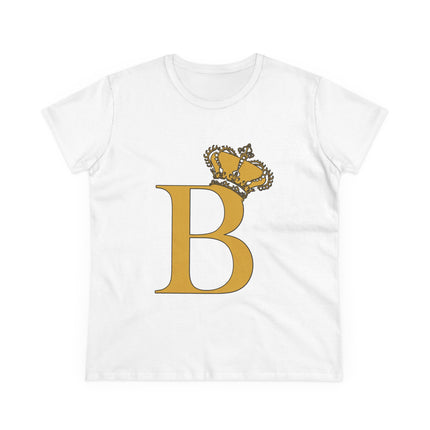 Women's Midweight Cotton Tee, Print Queen Letter B