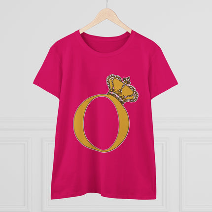 Women's Midweight Cotton Tee, Print Alphabet Letter O