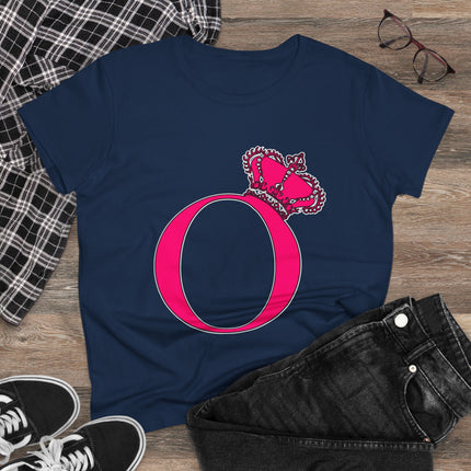 Women's Midweight Cotton Tee, Print Queen Letter O