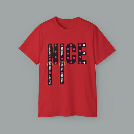 💖 NICE” Fashion Graphic Tee – White Pink Dot Edition