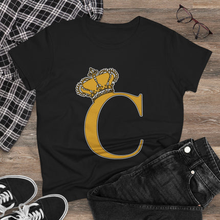 Women's Midweight Cotton Tee, Print Queen Letter C