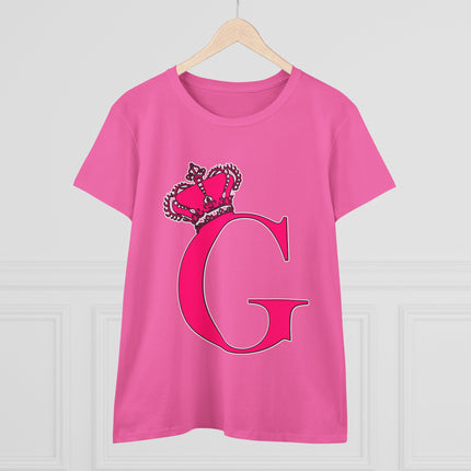 Women's Midweight Cotton Tee, Print Queen Letter G